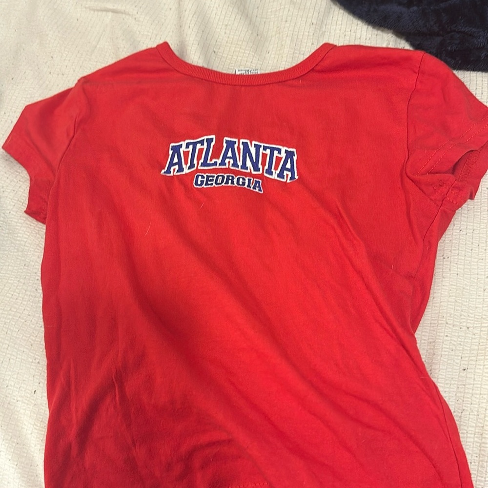red cropped top